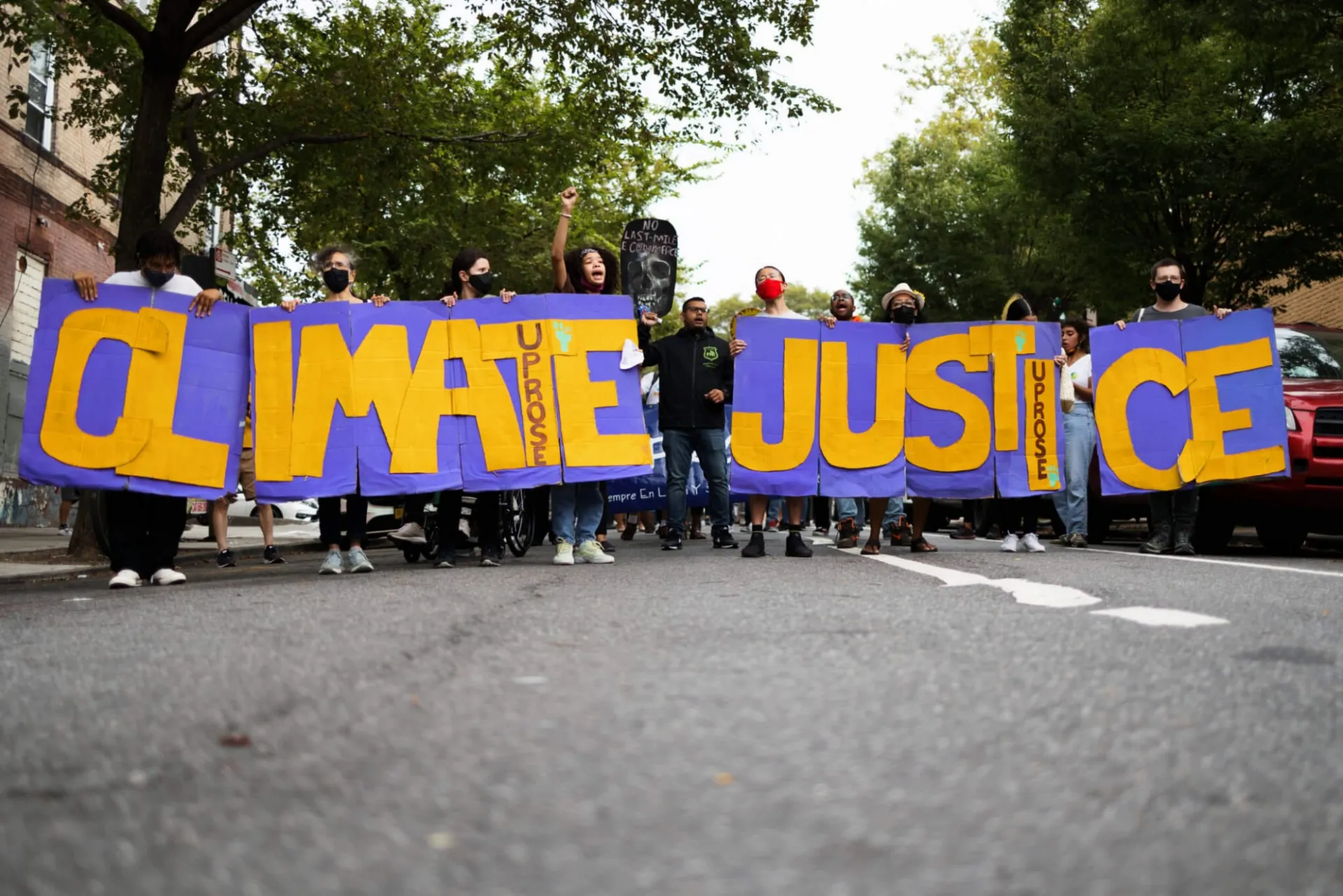 Members and supporters of UPROSE march down 43rd Street to Bush Terminal Park in Sunset Park on Thursday, Sept. 23. Photo by Paul Frangipane