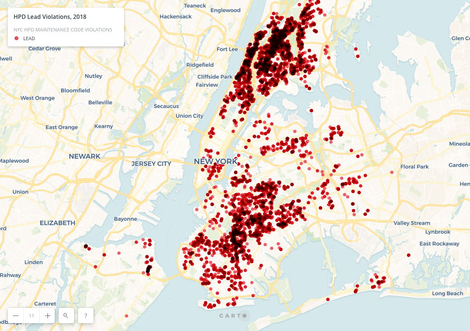 NYC Lead-Related Housing Violations in 2018, Source: NYC HPD