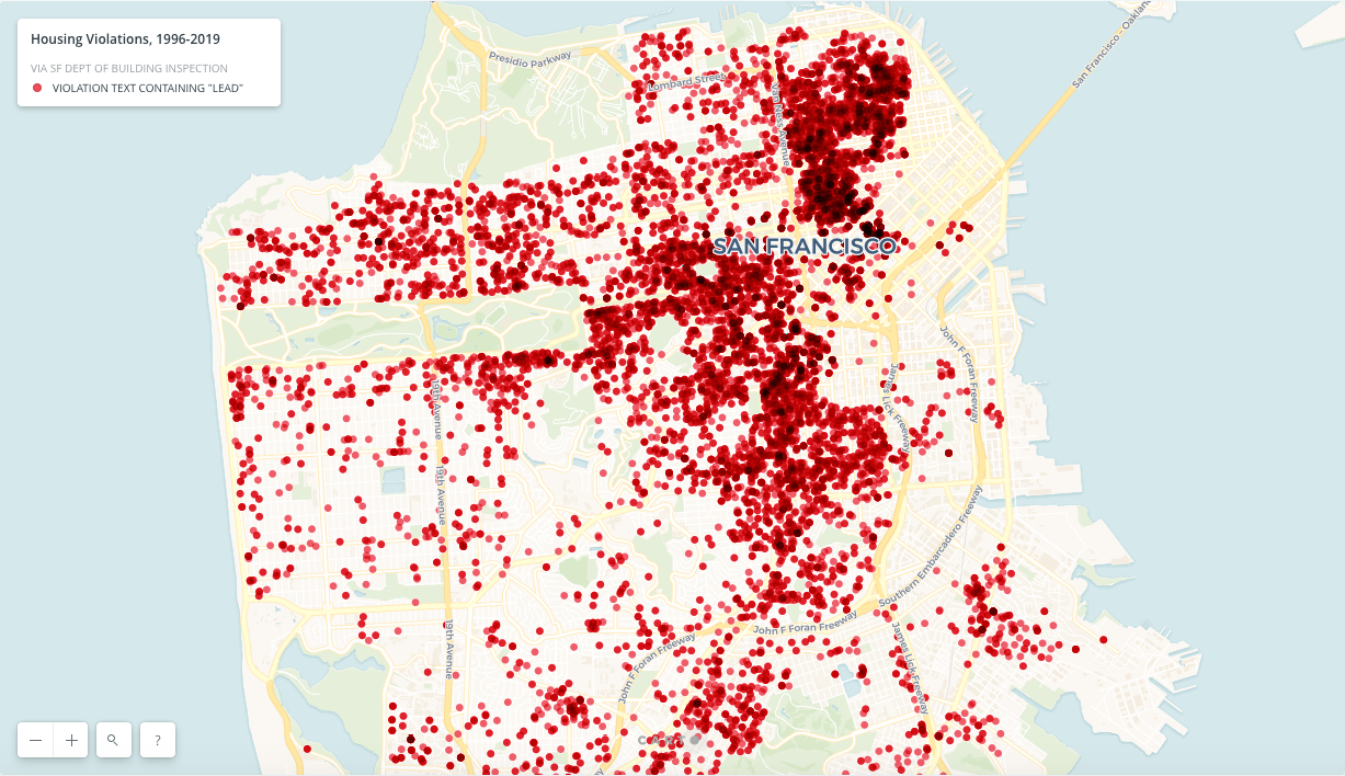 San Francisco Lead-Related Housing Violations between 1996 and 2019, Source: City and County of San Francisco