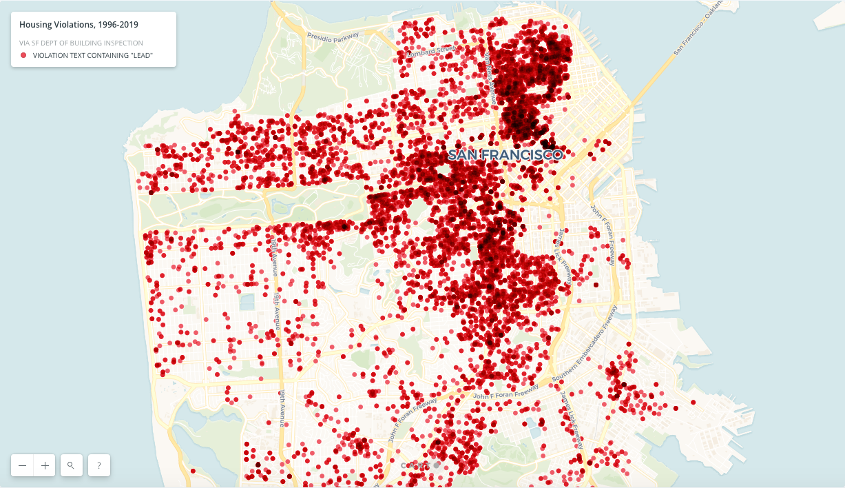 San Francisco Lead-Related Housing Violations between 1996 and 2019, Source: City and County of San Francisco San Francisco Lead-Related Housing Violations between 1996 and 2019, Source: City and County of San Francisco